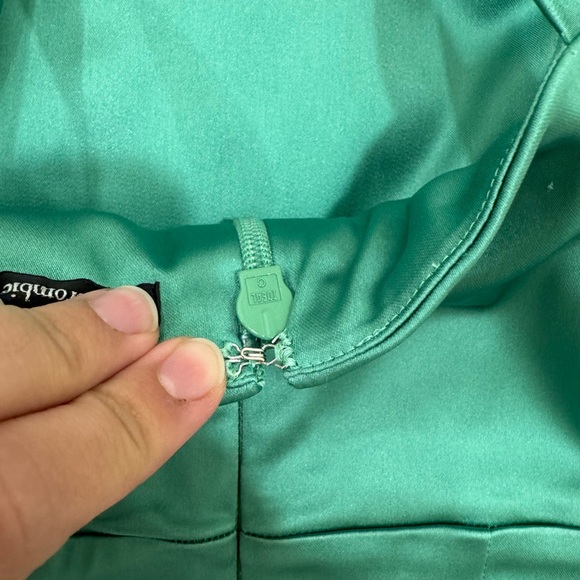 Abercrombie & Fitch Sculpting Stretch Satin Midi Dress Teal Green - Picture 9 of 14